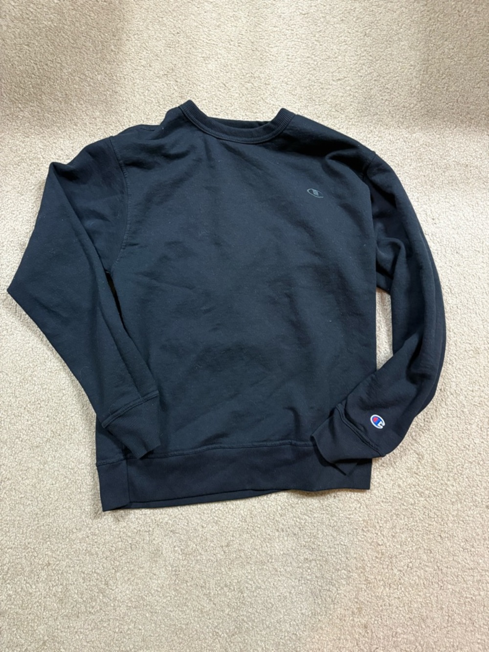 Champion Black Crew Sweatshirt with Small Logo